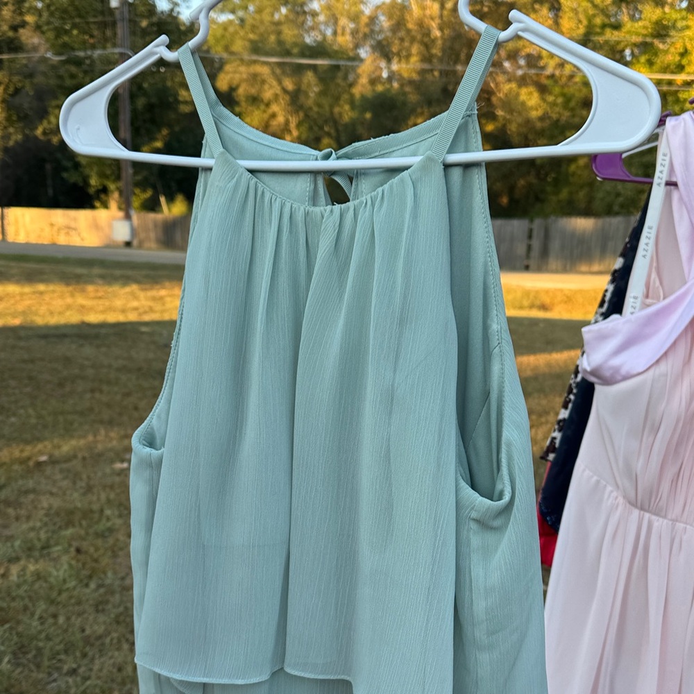 David's Bridal Light Green Bridesmaid Dress